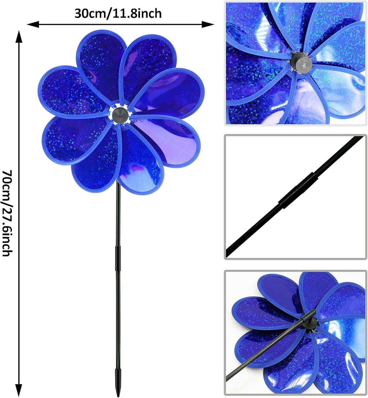 4PCS Flower Wind Spinner Sparkly Lawn Pinwheel 11.8 inch Colorful Rainbow Garden Windmill for