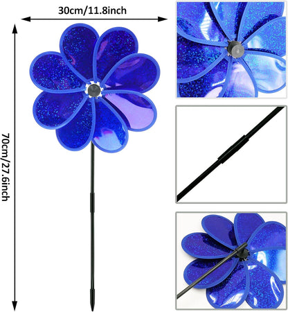 4PCS Flower Wind Spinner Sparkly Lawn Pinwheel 11.8 inch Colorful Rainbow Garden Windmill for