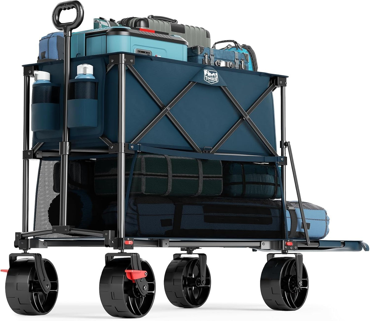 TIMBER RIDGE 400L Large Capacity Folding Double Decker Wagon with Brakes, 54" Extra Long Extender