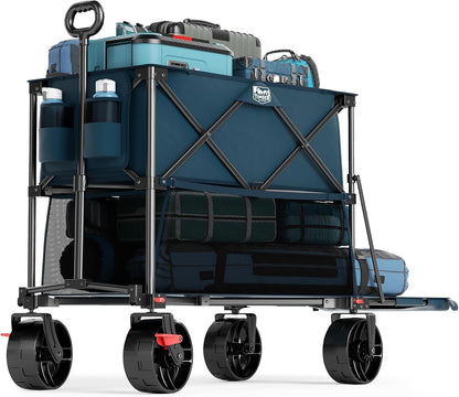 TIMBER RIDGE 400L Large Capacity Folding Double Decker Wagon with Brakes, 54" Extra Long Extender