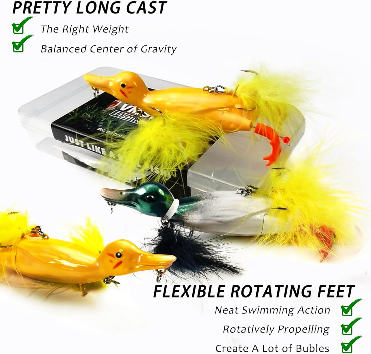 Duck Lures for Bass Fishing, Realistic Topwater Baby Duckling Baits Floating Artificial Hard