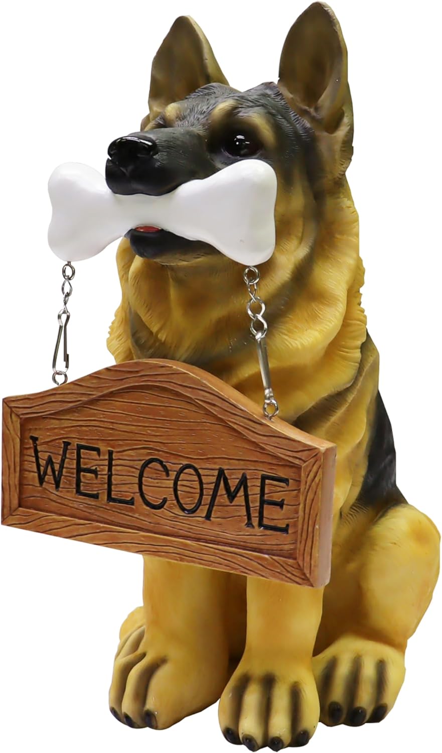 Nature's Mark German Sheperd Dog Puppy Statue with Reversible Welcome Sign and Go Away Sign Resin