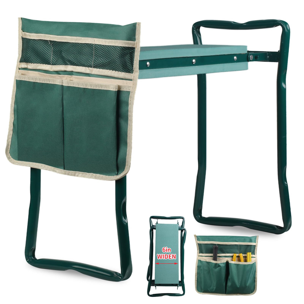 Portable Foldable Garden Kneeler and Seat with Tool Pouch & EVA Pad