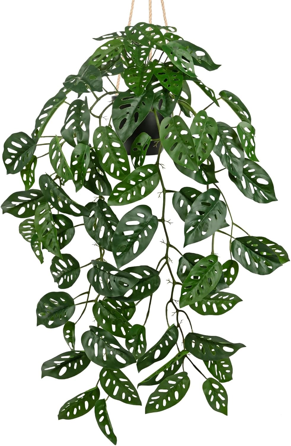 Large Fake Hanging Plants in Pot with Hook, 37" Artificial Hanging Monstera Albo Vines Plants, Fake