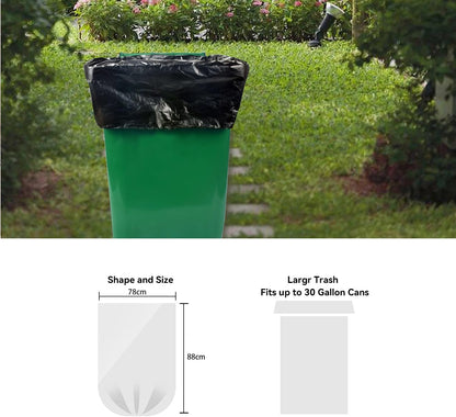 Trash Bag 30 Gallon, 10 Count, Big Garbage Bags, No Flaps/Ties,Thickness, 78x88cm,33.5g/pc