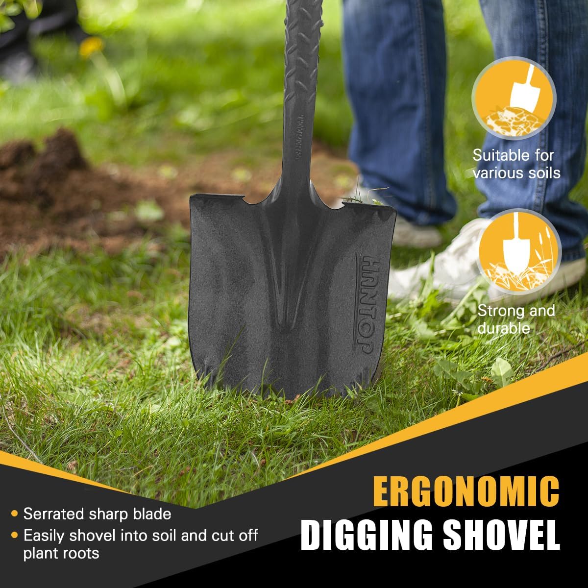 Heavy Duty Round Point Digging Shovel with Long Fiberglass Handle Garden Shovels Spade for