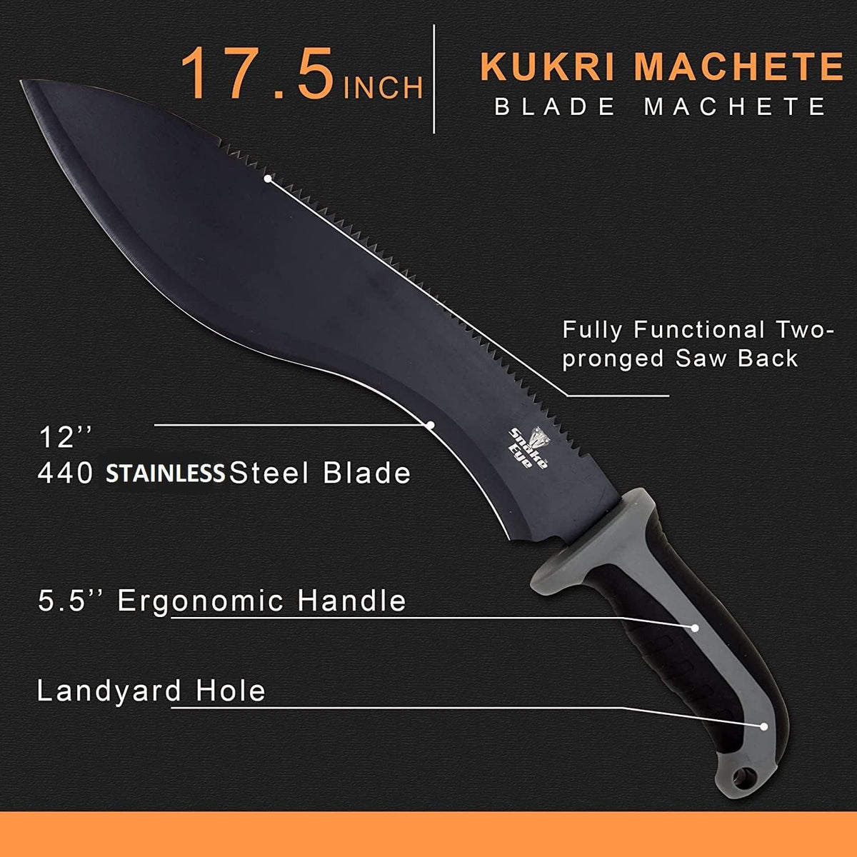 Snake Eye Machete with Heavy Duty Construction-Ergonomic Non-Slip Handle and Belt Sheath for