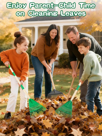Acostop 2 Pcs Kids Rakes with Wood Handle - 34" Lightweight Plastic Garden Rake for Leaves, Safe to