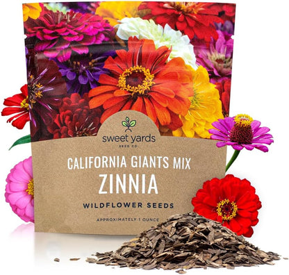 Zinnia Seeds - California Giants Mix - Large 1 Ounce Packet - 3,000 Flower Seeds - Mixed Colors and