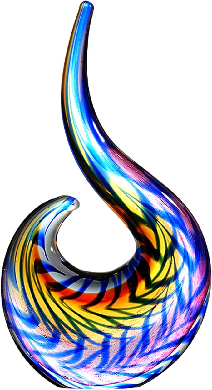 Luxury Lane Hand Blown Abstract Peacock Sommerso Art Glass Sculpture for Home Decor 12 inch Tall