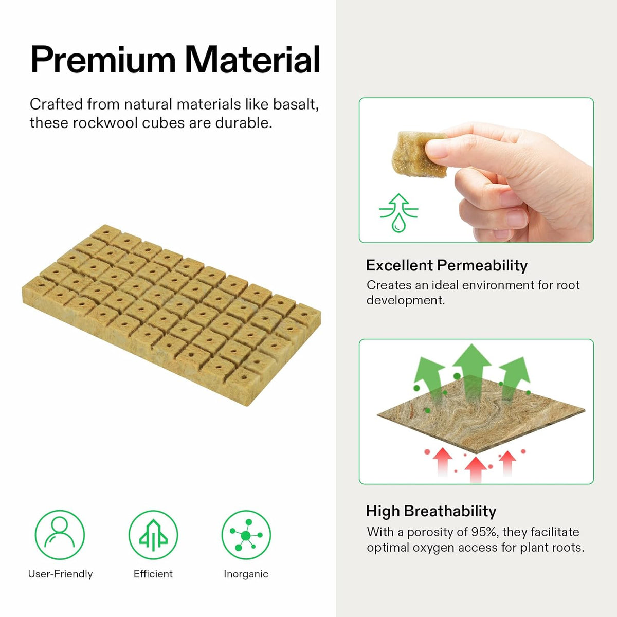 VIVOSUN 1" Rockwool Cubes, 200 Plugs Stonewool Starter Grow Cubes for Cuttings, Cloning, Plant