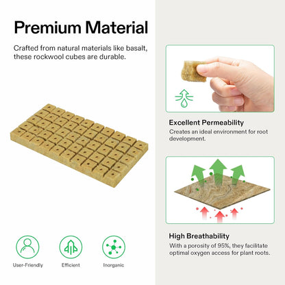 VIVOSUN 1" Rockwool Cubes, 200 Plugs Stonewool Starter Grow Cubes for Cuttings, Cloning, Plant