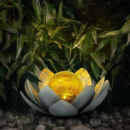 Huaxu Solar Lights Outdoor Garden Decor , Amber Crackle Globe Glass Lotus Decoration,Waterproof