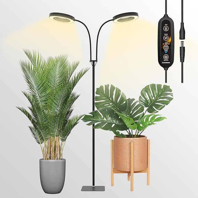 GLOWRIUM Grow Light with Stand,2-Head LED Plant Light for Indoor Plants, Full Spectrum Grow Lamp