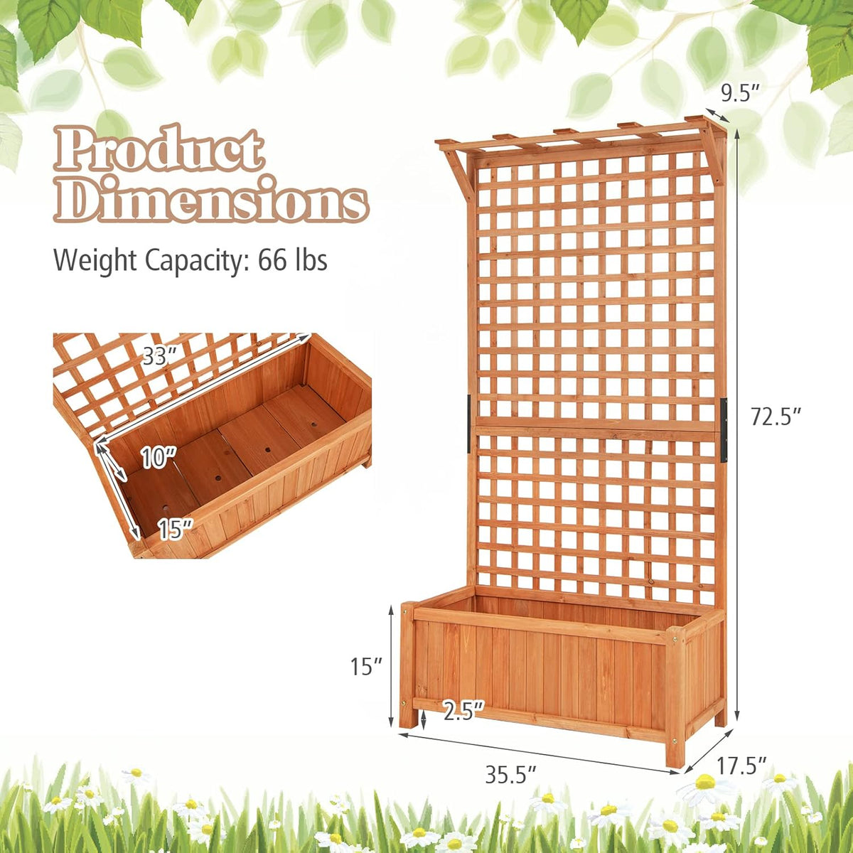 S AFSTAR Planter with Trellis Set of 2, 35.5x17.5x72.5 inch Wood Planter Box with Lattice Trellis &