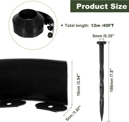 uxcell Landscape Edging, 1Pcs 40FT x 3.94" - No Dig Garden Edging Kit with 36 Stakes, Landscape