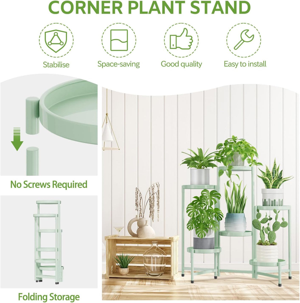 iDavosic.ly 6 Tier Large Plant Stand Indoor, 10 Inch Wide Tall Corner Metal Plant Stands Outdoor