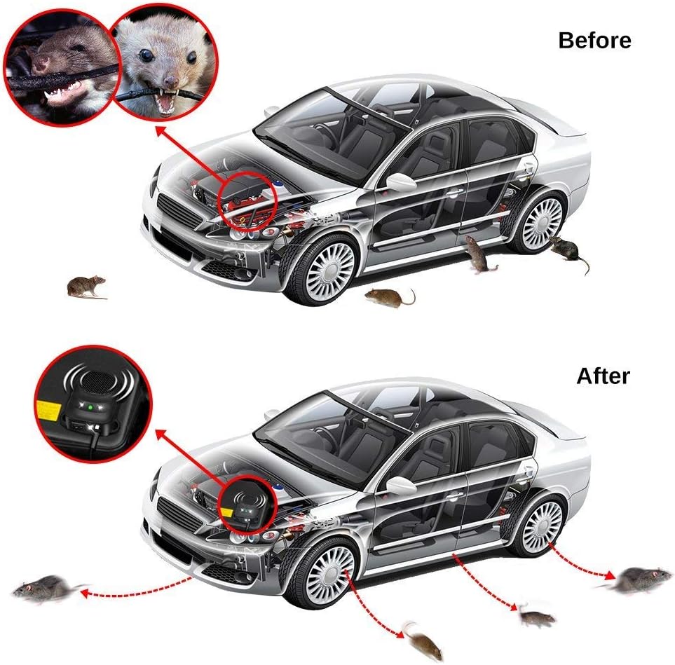 Loraffe Under Hood Rodent Repellent for Car Engines, 12V 24V Ultrasonic Mouse Deterrent with LED