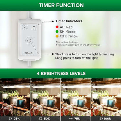 SANSI T8 Grow Lights for Indoor Plants, 2FT 4000K Full Spectrum, 25W (195W Equivalent) LED Grow