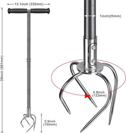 Dolibest Manual Twist Tiller, All-Steel Garden Claw Cultivator with 4 Curved Claws and Soft Rubber