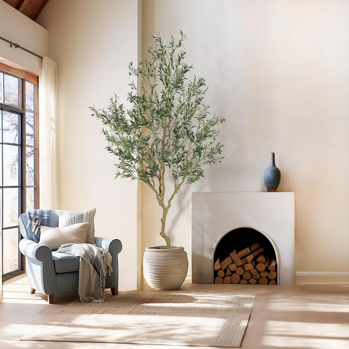 Tall Faux Olive Tree，9ft（108in） Realistic Potted Silk Artificial Olive Tree， Fake Olive Trees