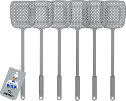 MR.SIGA Heavy Duty Long Handle Fly Swatter, Gray, 6 Pack