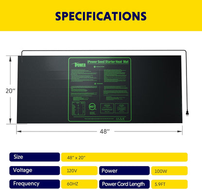 iPower 48" x 20" Durable Waterproof Seedling Heat Mat with MET Certified, Warm Hydroponic Heating
