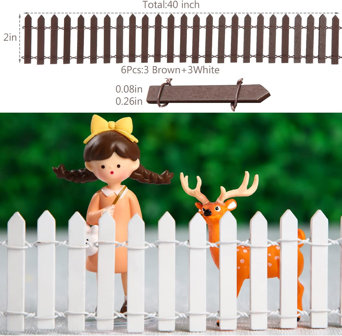 Kigley 6 Pcs 40 Inch Fairy Fence Wood Miniature Garden Picket Fence Decorations for DIY Plant Pot
