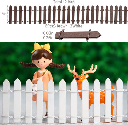 Kigley 6 Pcs 40 Inch Fairy Fence Wood Miniature Garden Picket Fence Decorations for DIY Plant Pot