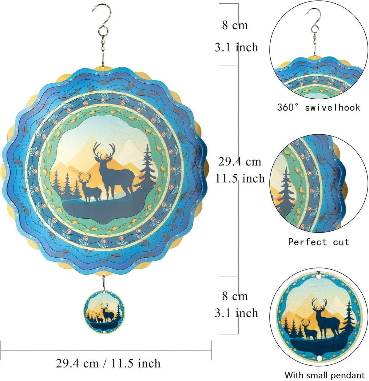 Light Catcher Elks Wind Spinner for Outdoor, 12 inch Hanging Wind Spinners Garden Yard Patio Window