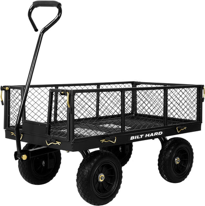 BILT HARD 10" Flat Free Tires Heavy Duty Garden Cart with 180° Rotating Handle and Removable Sides