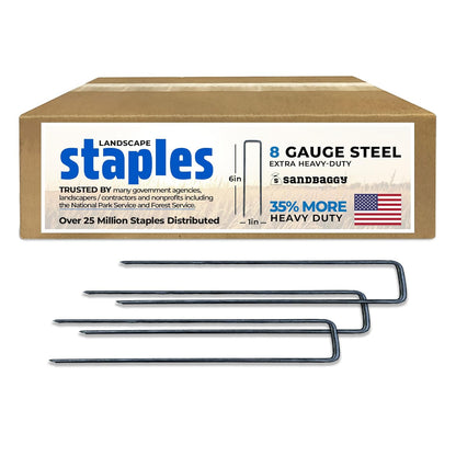 Sandbaggy USA Made 6-inch Landscape Staples - Garden Stakes - Landscaping Fabric, Netting, Sod