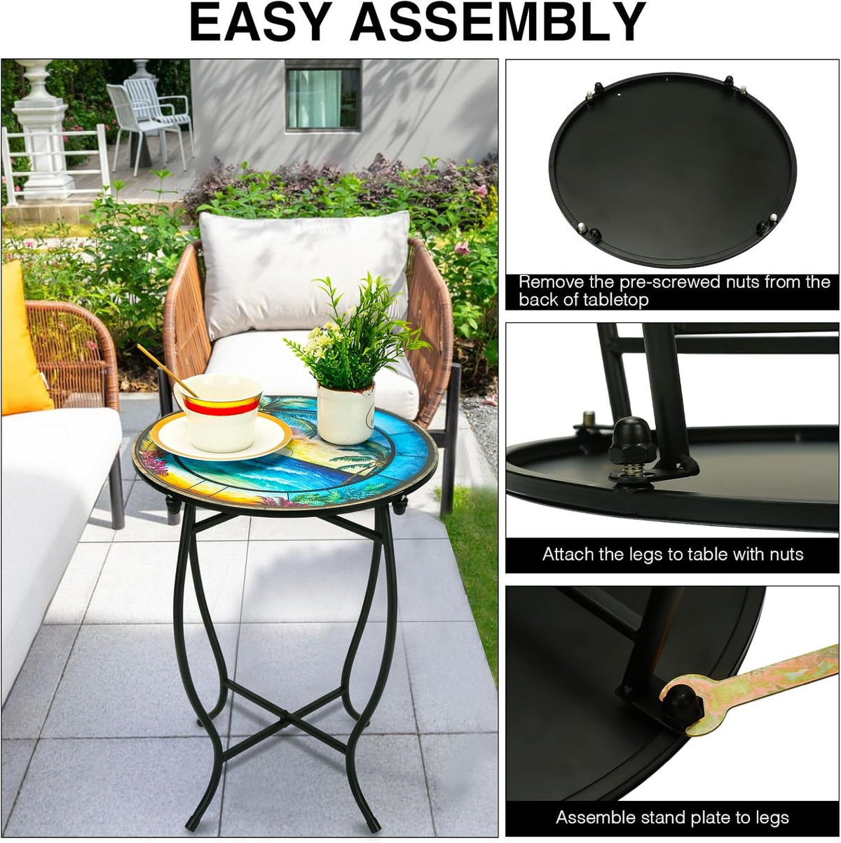 Patio Side Table, 14 Inch Weather Resistant Metal Side Table，Side Table for Patio Yard Porch