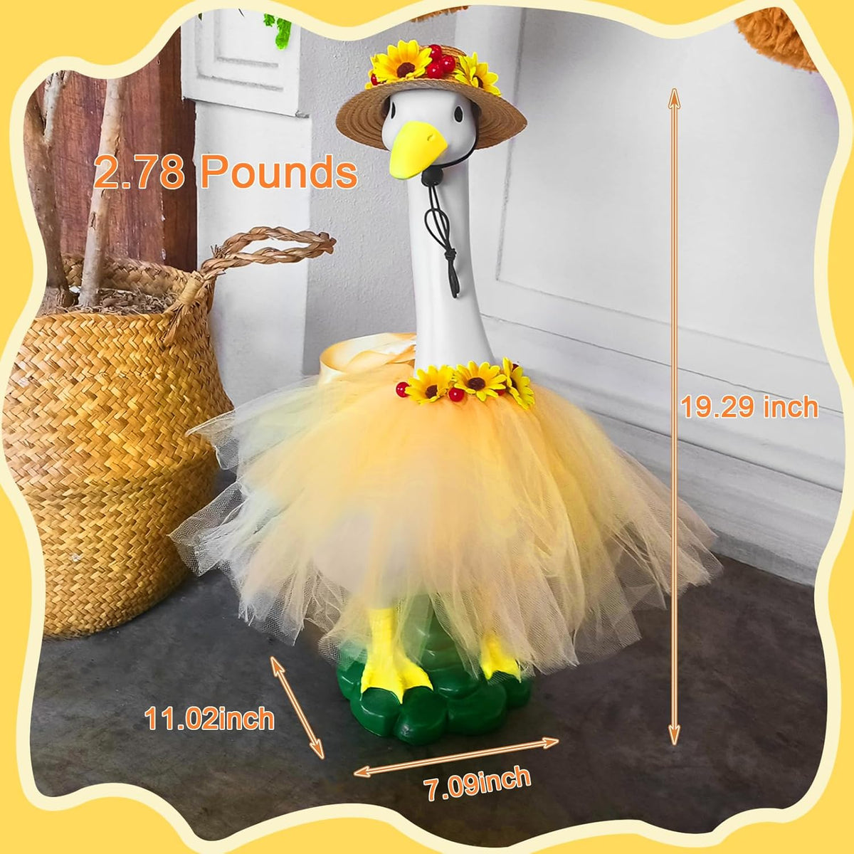 Large White Goose Statues Cygnus, Cute Big Bird Decor Garden Sculpture with Sunflower Outfits and