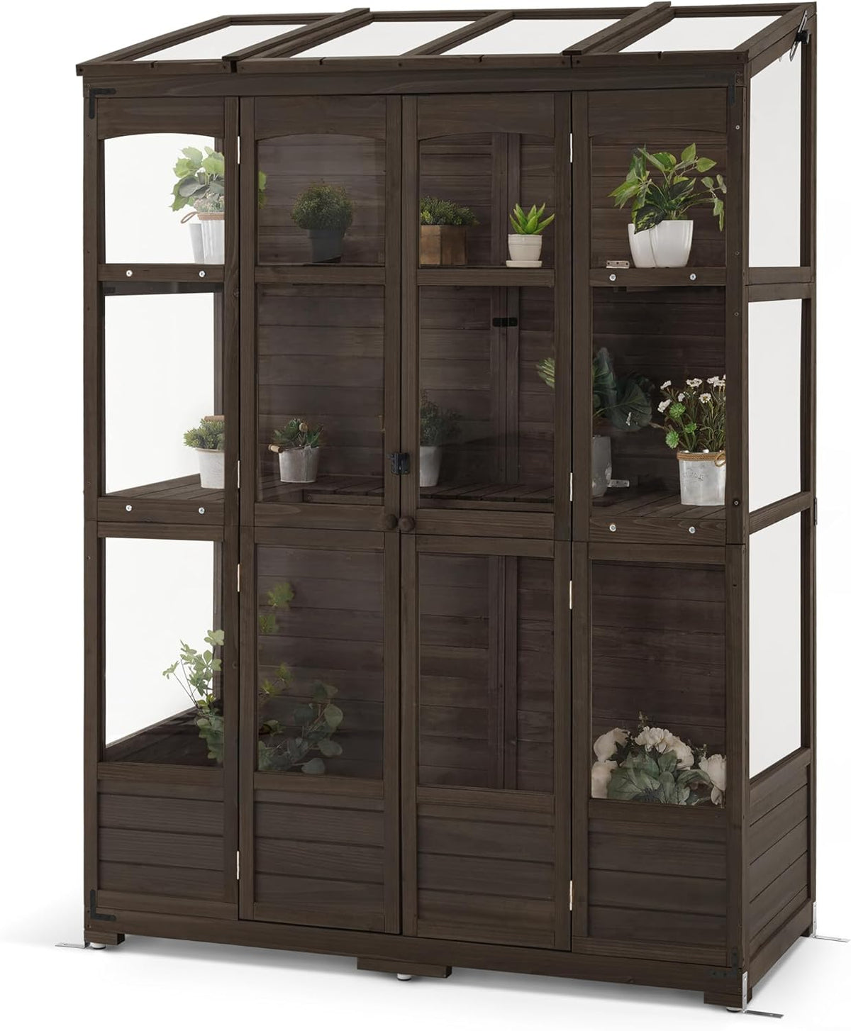 MCombo Wooden Greenhouse, Walk-in Outdoor Greenhouse with Openable Roof and Lockable Door, 0899