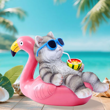 Nacome Cat Lying Flamingo for Garden Statue: Solar Outdoor Decor Figurine for Clearance Outside