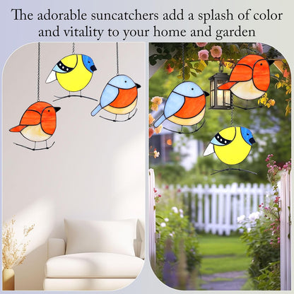 3 Pack Birds Stained Glass Suncatchers, Handmade Window Hanging, Cute Sun Catchers, Indoor Outdoor
