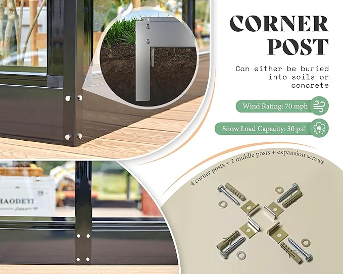 AMERLIFE 14x9.5x9 FT Hybrid Polycarbonate Greenhouse Quick Connector Fast Assembly, Swing 2 Doors