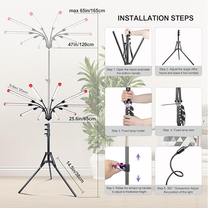 10Head Grow Lights for Indoor Plants, Seed Starting, Vegetables, Bonsai with Tripod Stand and Auto
