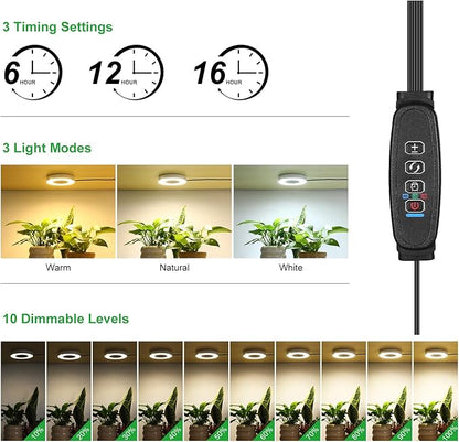 3 Head White Halo Angel Ring Ceiling LED Plant Growth Lights for Shelf, 3000K+6000K Full Spectrum