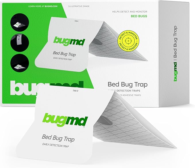 BugMD Bed Bug Trap (1 Pack, 12 Traps) - Interceptors, Bed Bug Prevention, Sticky Glue Traps, Insect