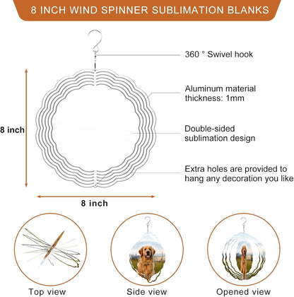 Remiawy Sublimation Wind Spinner Blanks, 8 Inch 5 Pack 3D Aluminum Metal Hanging Wind Spinners