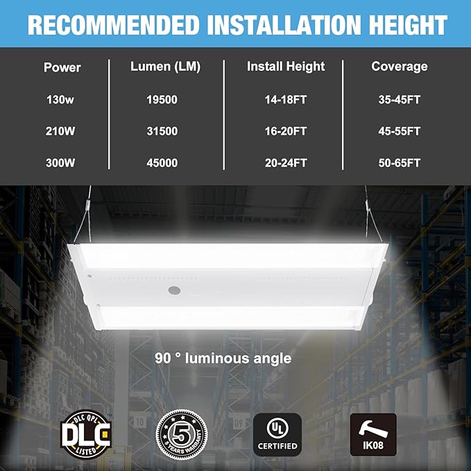 LED Linear High Bay Light 4-Pack, 210W 31500LM 0-10V Dimmable 5000K Daylight, Adjustable High Bay