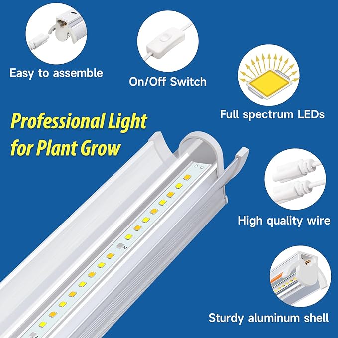 Plant Lights for Indoor Growing Seedlings - 16 in Long, 4-Count (10W x4) Full Spectrum T5 Grow
