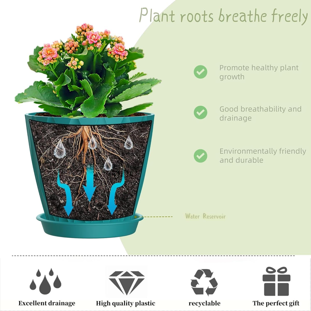 6 Inch Plant Pots, 6 Pack Indoor Flower Pots, Planters with Drainage Holes and Trays for Orchids