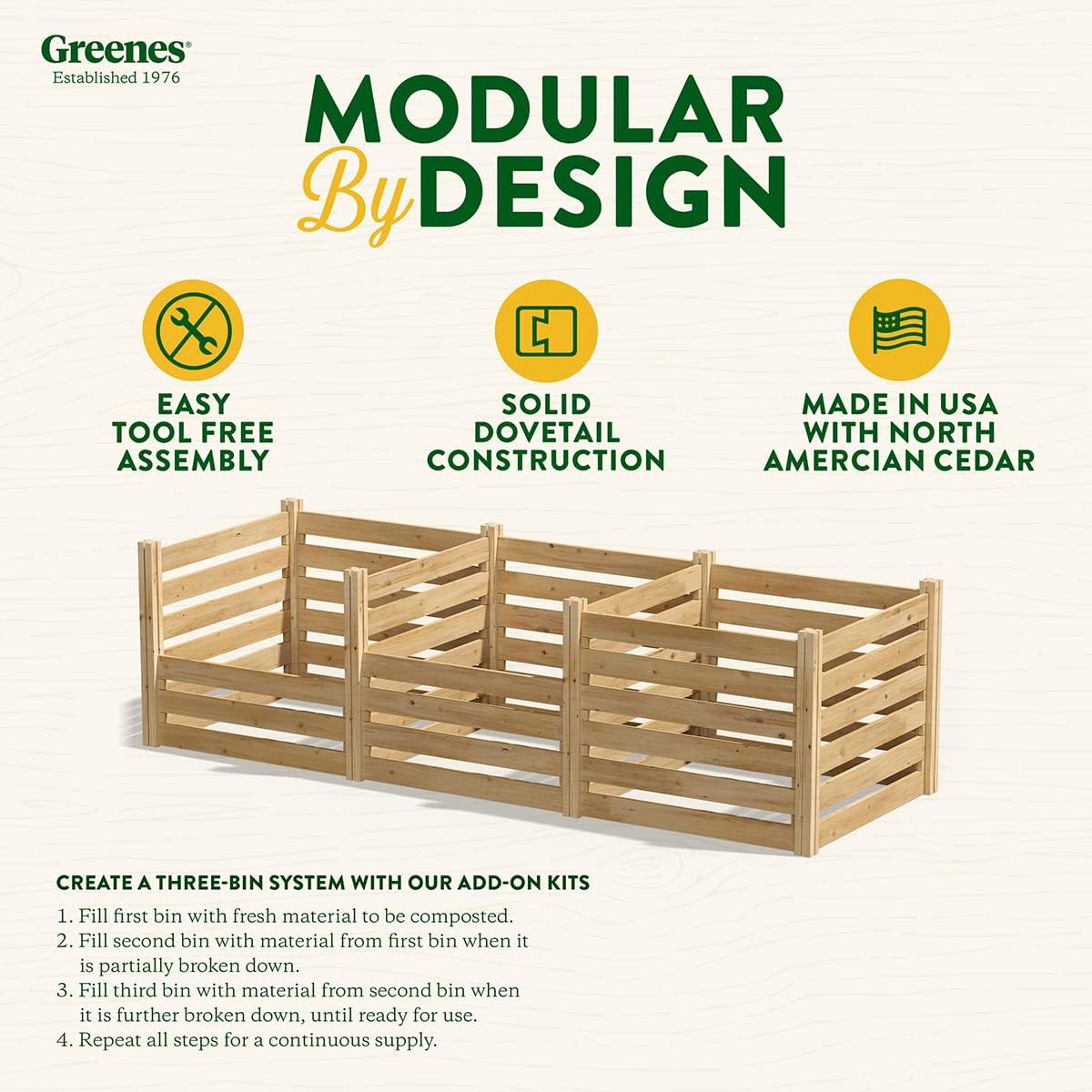 Greenes Fence Cedar Wood Composter, 48" L x 48" W x 31" H / 309.17 gallons - Made in USA with North