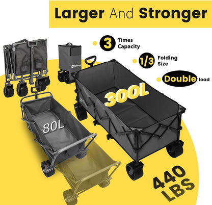 Sekey 48''L Collapsible Foldable Extended Wagon with 440lbs Weight Capacity, Heavy Duty 300L