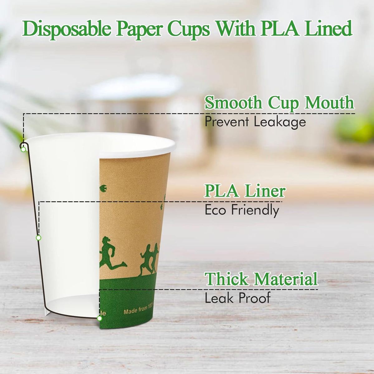 ECOLipak 240 Count 12 oz Compostable Paper Cups, Biodegradable Disposable Paper Coffee Cups with