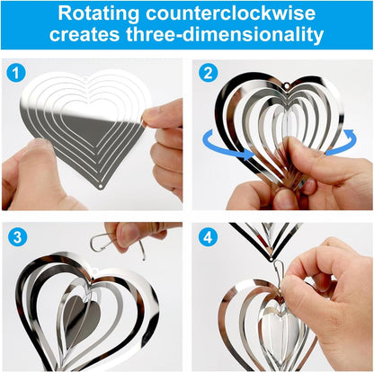Love Stainless Steel Bird Scarer Discs Set, 3D Reflective Helix Wind Spinners Bird Reflector