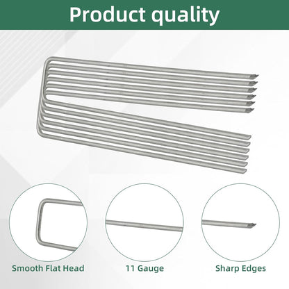 201Pcs 6 Inch 11 Gauge Garden Stakes Staples Kit, 100Pcs U-Shaped Landscape Staples and 100Pcs